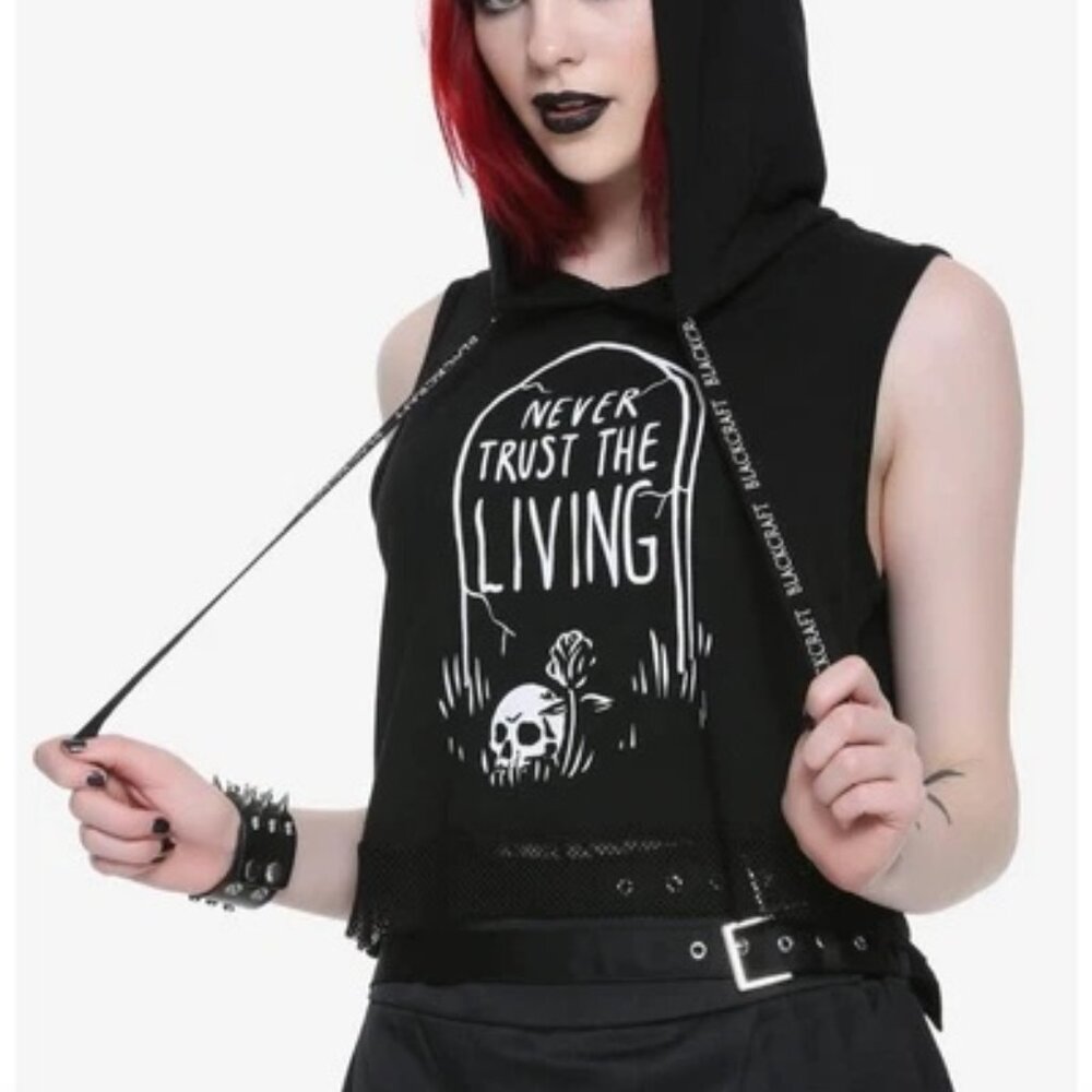Black Sleeveless Hoodie with Graphic Print